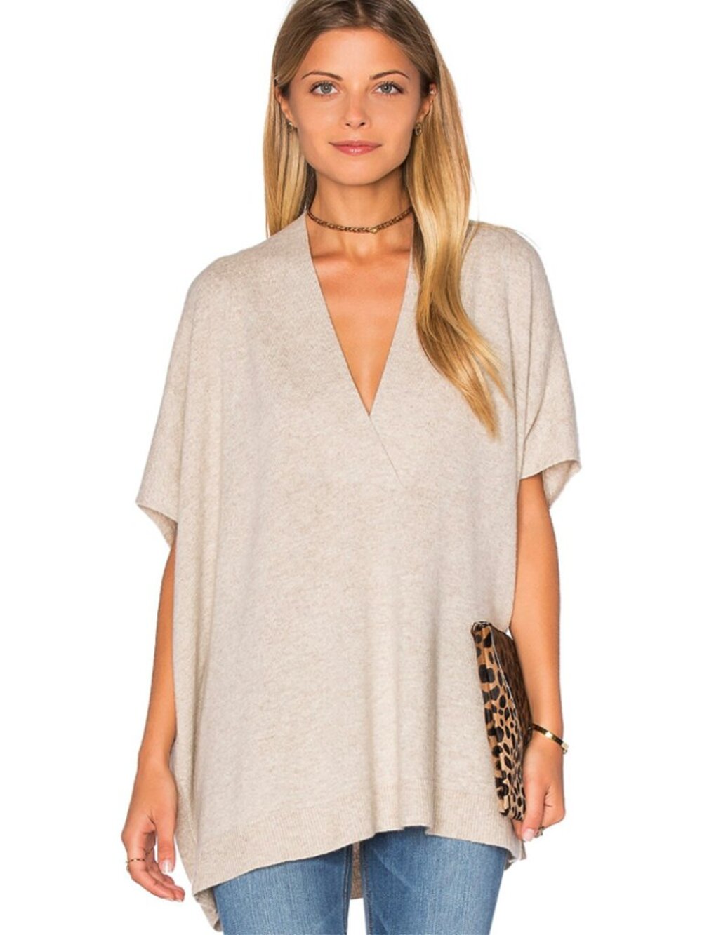 Vince Wool Cashmere Oversized V-Neck Sweater Light Heather Marzipan Size L